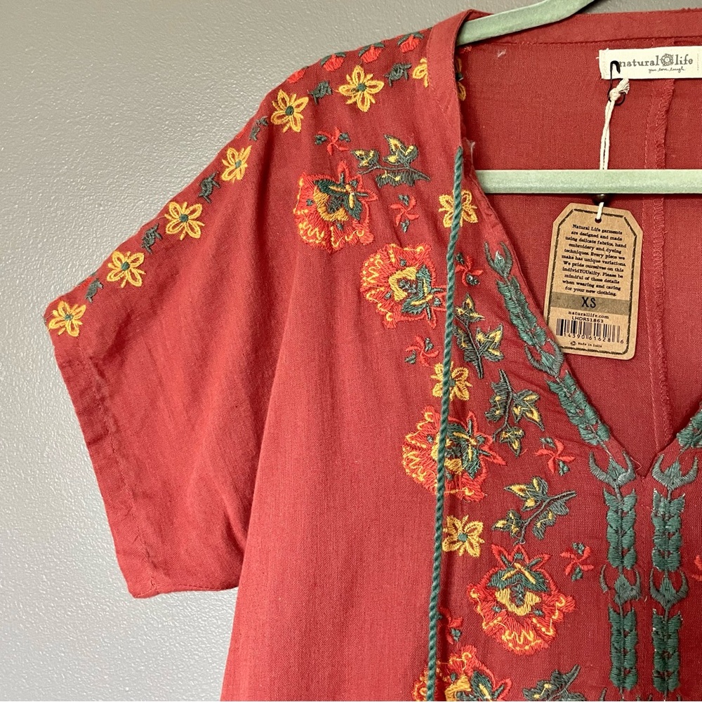 Natural Life Embroidered Tassel Boho Mini Dress In Orange & Blue Size XS NWT - Picture 8 of 14